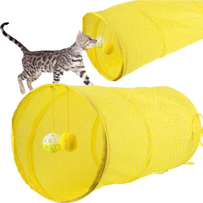 Produktbild von Faltbare Katze Dot Tent Long Tunnel Bed Toy Interaktive Spielzeuge Verstecken Tunnel (gelb)
