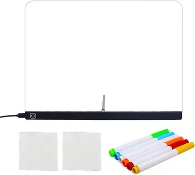 Productafbeelding van Led Tekenbord - Lichtgevend Notitiebord - Creatief Tekenen - 7 Kleuren Verlichting - 34 x 25 cm - Zwart