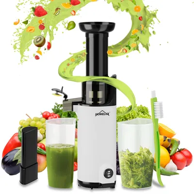 Produktbild von HOMELUX Slow Juicer Kleiner Entsafter Sicherheitsverriegelung, Mini, kompakt , 120 W , Geräuscharm, mit 2 Tassen, Reinigungsbürste, Weiß
