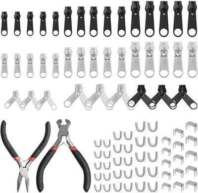 Immagine prodotto di Kit di riparazione per tessuti - 86 pezzi - 19 x 14 cm - Nero e argento - Per riparare i vestiti