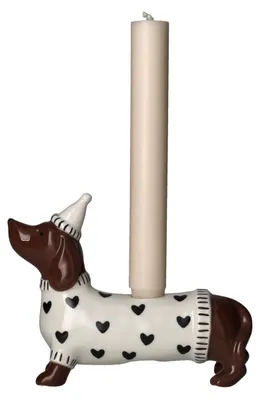 Produktbild von Gift Company Kerzenleuchter Mignon Dackel mit Mütze Weiß