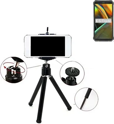 Produktbild von K-S-Trade Smartphone Stativ Dreibein kompatibel mit Blackview BV5100  Tripod aus Aluminium Klemmstativ Stativ Adapter für Mobiltelefone schwarz 1x