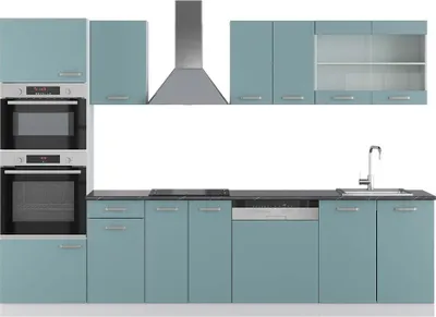 Produktbild von Küchenzeile Vicco R-Line Blau-Grau 300 cm mit Hochschrank, AP Anthrazit, Model 42370