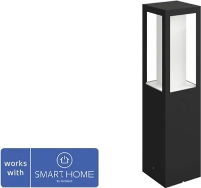 Produktbild von Philips Hue White and Color ambiance Impress Outdoor Sockelleuchte schwarz, Intelligente Sockel-/Pfostenbeleuchtung, Bluetooth/Zigbee, Schwarz, LED, Glas, Nicht austauschbare(s) Leuchtmittel