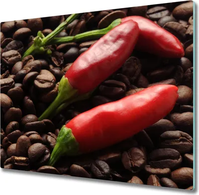 Produktbild von Glas Herdabdeckplatte 60x52 cm Spritzschutz Glasabdeckplatte Schneidebrett Chillies und Kaffee