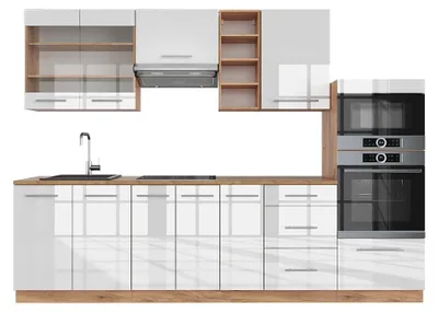 Immagine prodotto di Cucina componibile Vicco Fame-Line Bianco lucido/oro power oak 280 cm senza piano di lavoro, Model 38692