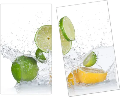 Produktbild von Spritzschutz Herdabdeckplatte Schneidebrett aus Glas Zitronen und Limetten 2-Teilig (60x52cm)