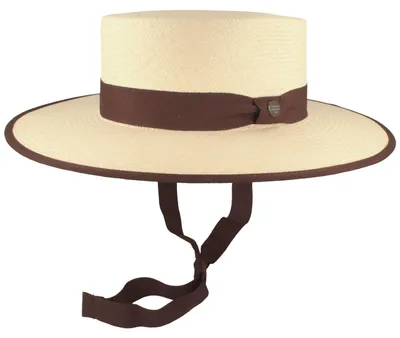 Immagine prodotto di Cappello da marinaio in paglia panama, con fascia, bordino e tesa particolarmente larga, del marchio Hut-Breiter, color beige, taglia L