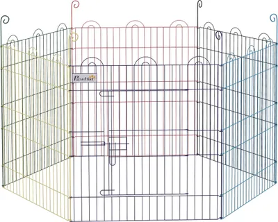 Zdjęcie produktu dla Plac zabaw dla zwierząt, 6 paneli, wielokolorowy, do użytku wewnątrz i na zewnątrz, wielokolorowy, 120x120x60 cm