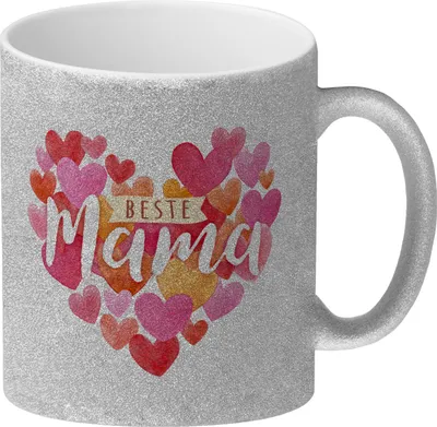 Produktbild von Herzen Glitzer-Kaffeebecher mit Spruch Beste Mama