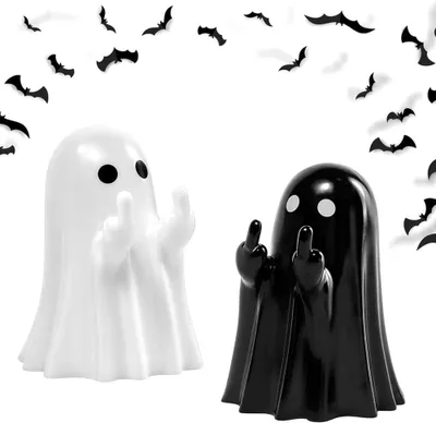 Immagine prodotto di Spaventosa statuetta di fantasma per Halloween, con il dito medio, design inquietante, ideale per la decorazione di Halloween