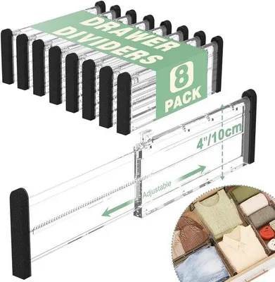 Image de Organiseur de tiroir réglable, extensible de 10 cm, 8 pièces, 32-58 cm, pour les vêtements, chambre à coucher