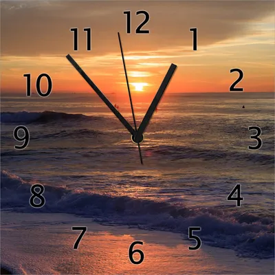Produktbild von Wallario Design Wanduhr Sonne über dem Meer aus Echtglas, Größe 30 x 30 cm
