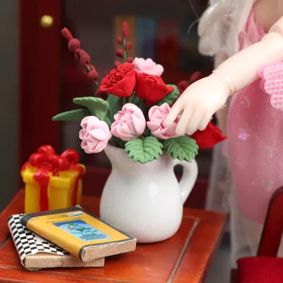 Produktbild von 1:12 Puppenhaus Vase Photography Requisiten Realistische kleine Spielhausspielzeug erleuchtete Unterhaltung farbenfrohe lebendige Form Kinder Simulation Vase Toys Doll House Accessoire