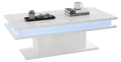 Produktbild von Wohnzimmertisch Leon, Niedriger Couchtisch, Zeitungsständer, 100 %  Italy, cm 100x55h42, glänzendes Weiß mit LED-Licht