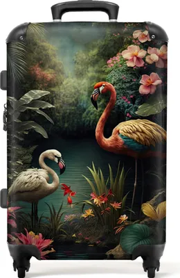 Obrázek produktu pro NoBoringSuitcases.com® Velký kufr - Flamingo - Flowers - Jungle - Birds - Nature - Combination Lock TSA - Hard Shell Trolley 4 Wheels - 72 litrů - Cestovní kufr - 66 cmKufr Medium 67x43x25 cm, 72L,