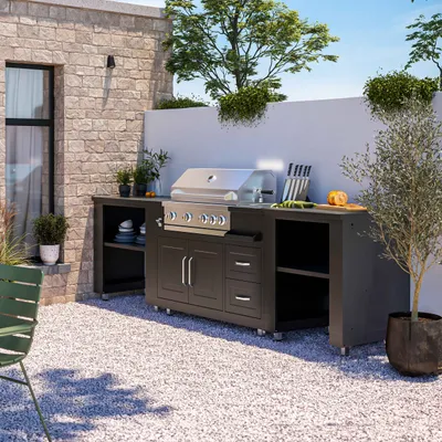 Image de Cuisine d'extérieur 3 élements avec barbecue noir - Oviala Memphis