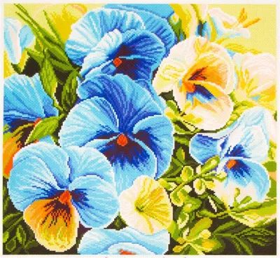 Zdjęcie produktu dla CdA Aida drukowana do haftu krzyżykowego "Niebieskie bratki" PA1247, 34 x 34 cm