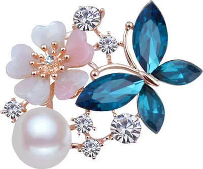 Produktbild von Brosche mit Schmetterlings- und Blumendekor, langlebig, eleganter Stil, schöne Brosche für den Alltag-Roségold – Blau