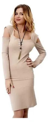 Produktbild von Damen Minikleid Schulterfrei Kleid Dress; S/M; Beige