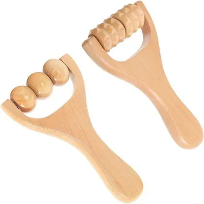 Productafbeelding van Houten massage rollers - 2 stuks, ergonomische bolvormige massage voor rug, benen, nek en schouders