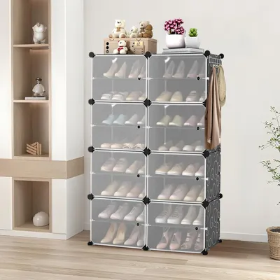 Produktbild von Schuhregal mit 8 Ebenen,Kunststoff Schuhschrank,schmal Schuhregal Organizer hält 32 Paar Schuhe Platzsparendes,für Flur Eingang 83x32x125cm