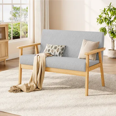 Produktbild von Iropro 2 Sitzer Sofa, Kleine Sofa mit Holzrahmen, Loungesofa 2er Couch, Modern und Skandinavisch, Doppelsofa aus Teddysamt, 113x67x75cm, Hellgrau