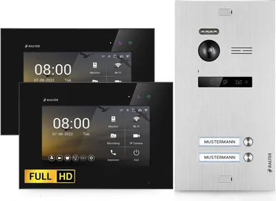 Produktbild von HD Video Türsprechanlage mit Smartphone App für 2 Familienhaus, 2x Monitor, Balter EVO HD WLAN Silber/Schwarz