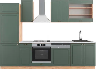 Produktbild von Küchenzeile Vicco Fame-Line Grün-Gold Landhaus/Goldkraft Eiche 300 cm , AP Marmor, Model 42597
