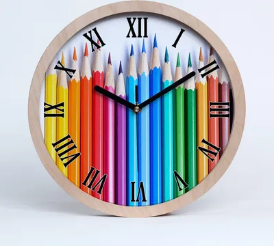 Produktbild von Holzuhr 25fi cm wanduhr - schwarze Spitzen - Bunte Bleistifte