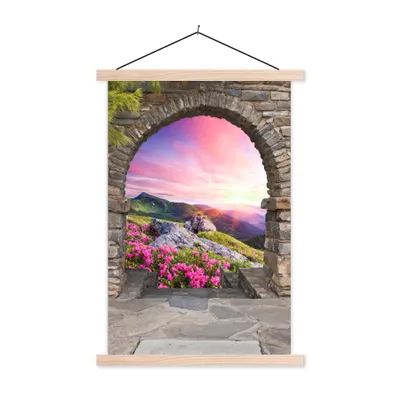 Produktbild von MuchoWow® Textilposter Landschaft - Aussicht - Blumen - Berg 40x60 cm mit holzfarbenen Rahmen - Poster