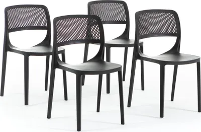 Image de Set de 4 chaises en fibre de verre renforcée de résine,design classique,empilable pour l'extérieur,jardin,bar,restaurant,cuisine-Erika-Noir