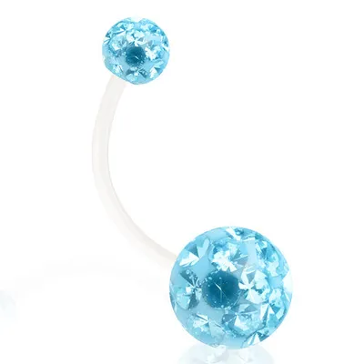 Produktbild von Taffstyle Bauchnabelpiercing Schwangerschaft Bauchnabelpiercing Flexibel Ferido Kristall Kugeln, Aqua / 15mm / 8mm x 5mm