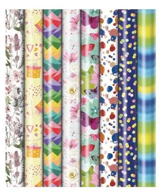 Produktbild von Geschenkpapierrolle Präsenta, 5 m x 70 cm, 10 Motive sortiert