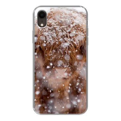 Produktbild von MuchoWow® Handyhülle Schutzhülle Hülle für iPhone XR Schottischer Highlander - Hörner - Schnee Silikon Softcase Handy Hülle - Schutzdeckel