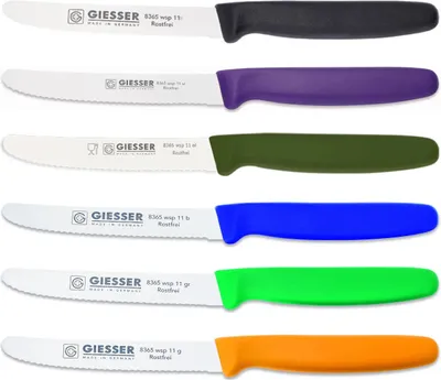 Produktbild von 6er Set bunt Giesser Messer Tomatenmesser Brötchenmesser Allzweckmesser 11cm - 8365 wsp 11-6 s-vi-ol-b-gr-g