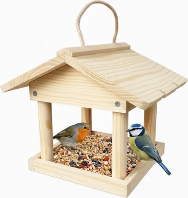 Image de Mangeoire pour oiseaux Relaxdays, en bois, à suspendre, H x l x P : 22 x 26 x 22 cm, jardin et balcon, mangeoire, couleur naturelle