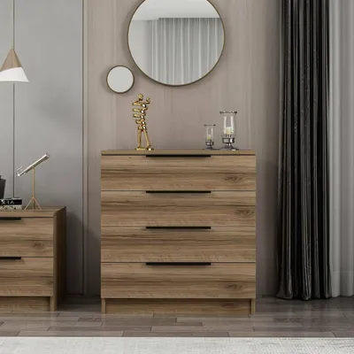 Produktbild von Kommode Sulafat, Mehrzweckkommode, Schlafzimmerkommode, Schrank mit Schubladen, 73x42 h77 cm, Nussbaum