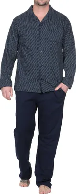 Produktbild von Normann Herren Langarm Schlafanzug Jersey Pyjama zum durchknöpfen, auch in Übergrössen ; marine1 ,