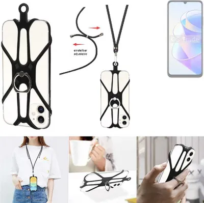 Produktbild von K-S-Trade 3in1 Handykette Handyband Handykordel Halsband Smartphone-Ring Handy-Ring kompatibel mit Honor X7a Plus Fingerhalterung Handyring