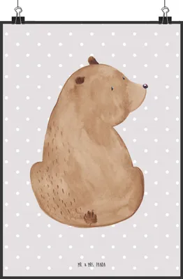 Produktbild von Mr. & Mrs. Panda Bild Bär Schulterblick DIN A2 - Grau Pastell - Geschenk, Teddy, wanddeko, Kunstdruck, Posterdruck, Motivation, Weisheit, Selbstachtung, Plakat, drucke