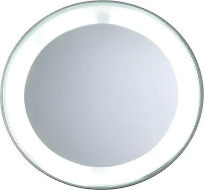 Imagen del producto de Espejo de maquillaje LED Famanu con aumento de 15x y ventosas, de 10,5 cm de diámetro, color plateado