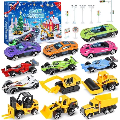 Image de Calendrier de l'Avent pour enfants 2025, thème : voitures. 24 jours, 16 voitures de sport. Idéal pour Noël