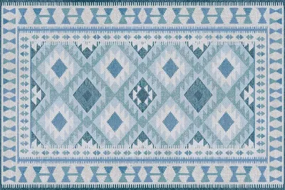 Produktbild von Blauer Terrassenteppich mit Rautenmuster 150x225 cm