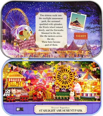 Image de Bricolage Bois Maison de Poupée Boîte Jouet Miniature avec Lumière LED Décoration Anniversaire Cadeau de Noël Jouet pour KidQ-011