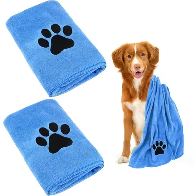 Produktbild von Hundehandtuch Extra Saugfähig 2 Stück 75 x 35 cm Blau Mikrofaser Schnelltrocknend