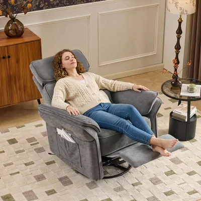 Produktbild von Fernsehsessel Relaxsessel, 300°-Drehung, Pflegestuhl, Verstellbare Kopfstütze Klappbare Armlehnen, TV-Sessel mit Liegeposition, Dunkelgrau