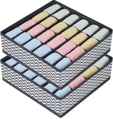 Image de Lot de 2 rangements pour tiroir, 24 compartiments, pliables, gris foncé, gris foncé