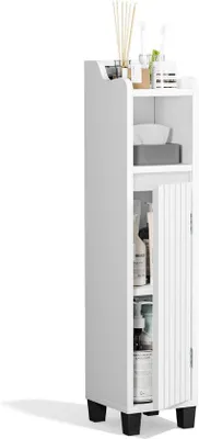 Productafbeelding van Smalle Badkamerkast met Deur en Verstelbare Planken voor Toiletpapier en Opbergen