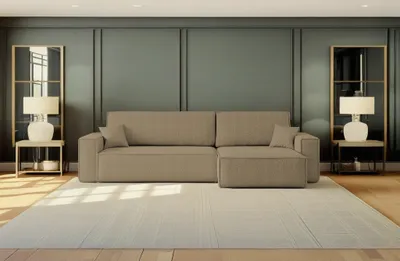 Image de Canapé d'angle avec fonction de couchage et espace de rangement pour la literie, canapé d'angle BEST XL tissu Quelle Marron clair ? droite
